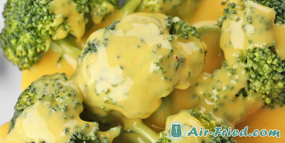 Air fried broccoli with cheese sauce