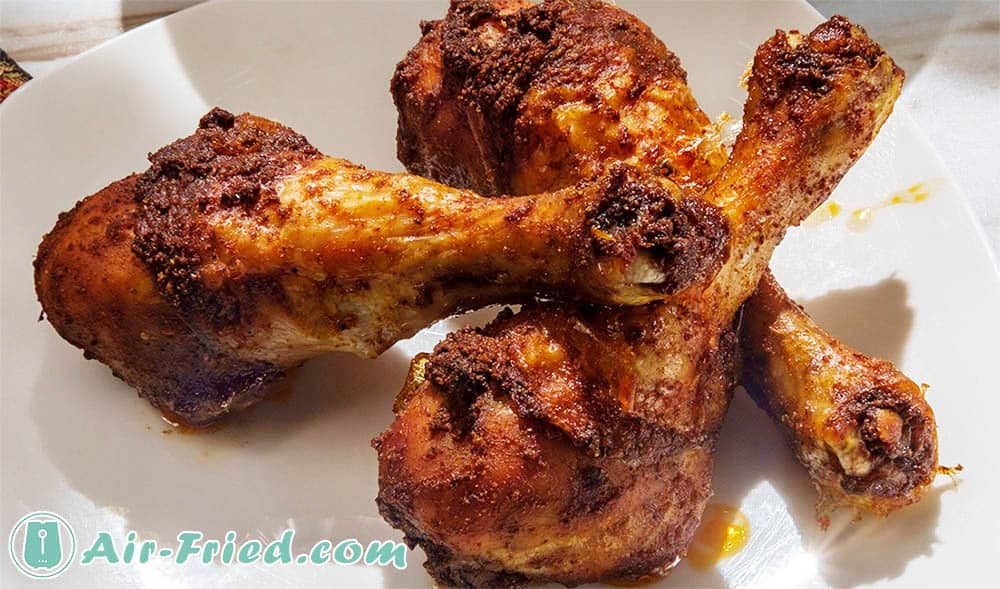Chicken drumsticks with a spice rub in an air fryer