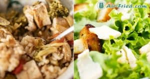 Tofu Croutons with Caesar Salad & Tofu and Vegetable Rice Bowl